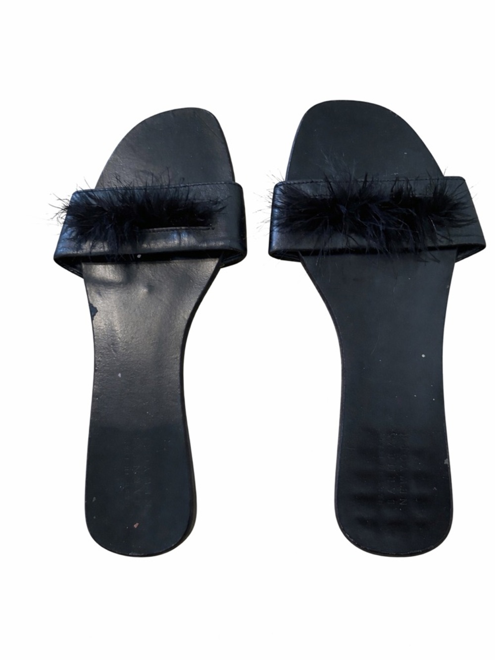 Barneys New York Black Faux Fur Slide Mules